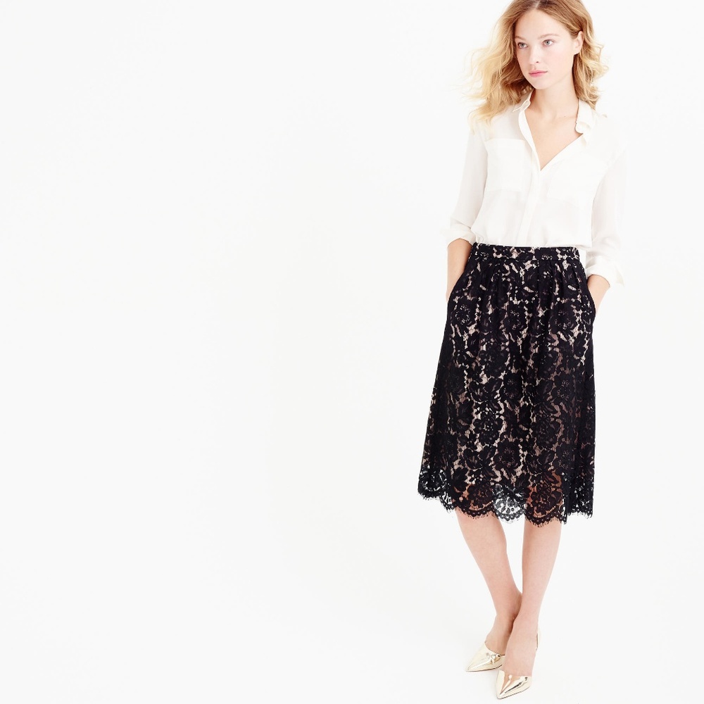 J.Crew Petite Contrast Black Floral Lace Skirt